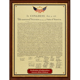 Declaration of Independence Plaque 9" x 12"