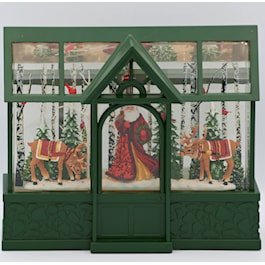 Greenhouse with Santa, Reindeer and Cardinal Snow Globe