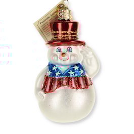 Patriotic Snowman Glass Ornament