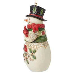 Snowman with Cardinal and Scene Ornament