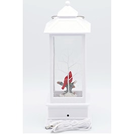 White Lantern with a Cardinal on Branch Snow Globe