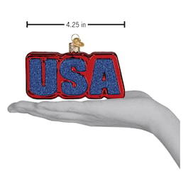 USA Lettering &amp; Flag Glass Ornament