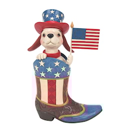 Boot with Dog Holding American Flag Figurine by Jim Shore