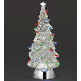 Lighted Swirl Tree with Multi Colored Bulbs Snow Globe