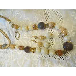 Ivory, Peach and Grey Beaded Necklace and Earrings