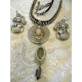 Crochet Hematite Necklace and Earrings