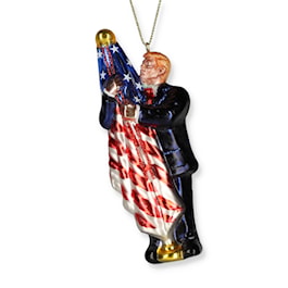 Donald Trump Kissing the American Flag Glass Ornament