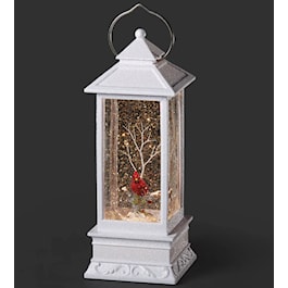 White Lantern with a Cardinal on Branch Snow Globe