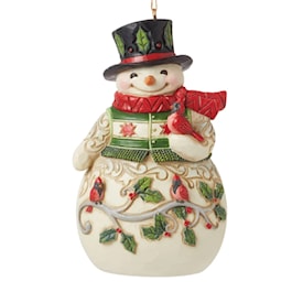 Snowman with Cardinal and Scene Ornament