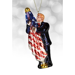 Donald Trump Kissing the American Flag Glass Ornament