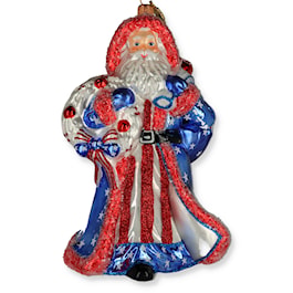 Patriotic Santa with Wreath Glass Ornament by the Huras Family Poland