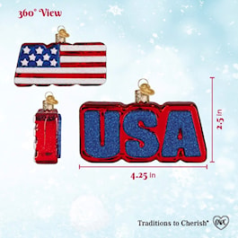 USA Lettering &amp; Flag Glass Ornament