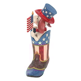 Boot with Dog Holding American Flag Figurine by Jim Shore