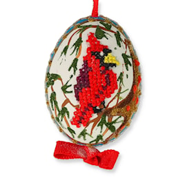 Embroidered Cardinal Hand-Painted Egg Ornament