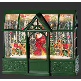 Greenhouse with Santa, Reindeer and Cardinal Snow Globe