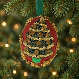 Embroidered Christmas Tree Hand Painted Egg Ornament