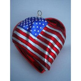American Flag on Glass Heart Ornament