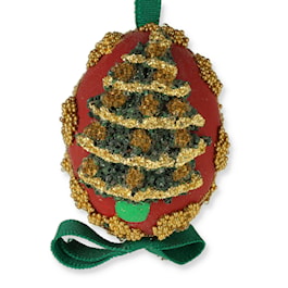 Embroidered Christmas Tree Hand Painted Egg Ornament