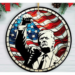 Trump with Raised Fist Stained Glass Style Ornament