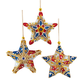 Red, White &amp; Blue Star With Gold Accents Ornaments, 3 Assorted