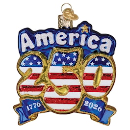 Old World Christmas America 250 Spirit of '76 to '26 glass ornament, front view on a white background
