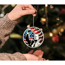Trump with Raised Fist Stained Glass Style Ornament