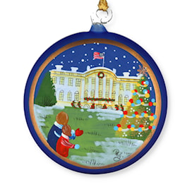 The White House South Portico Small Disc Glass Ornament and Box