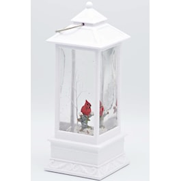 White Lantern with a Cardinal on Branch Snow Globe