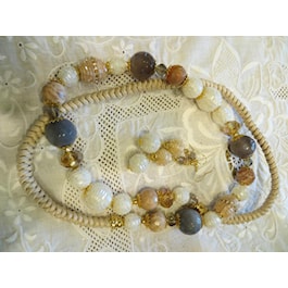 Ivory, Peach and Grey Beaded Necklace and Earrings