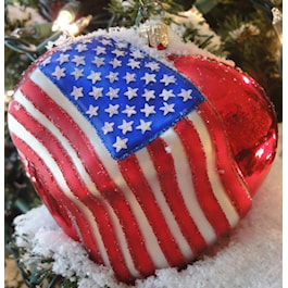 American Flag on Glass Heart Ornament