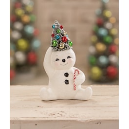 Retro Candy Cane Snowman With Christmas Tree