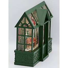 Greenhouse with Santa, Reindeer and Cardinal Snow Globe