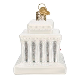 Old World Christmas Lincoln Memorial glass ornament, back view on a white background