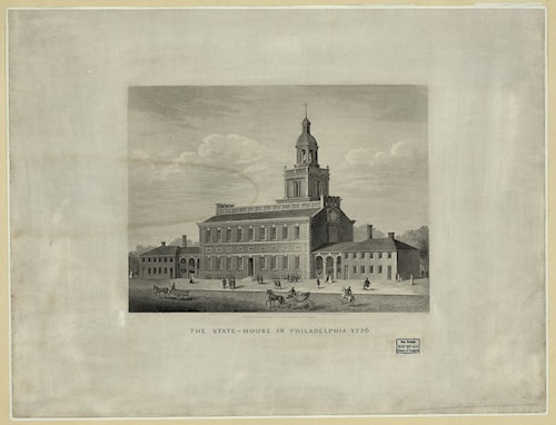 John Serz engraving, The State-House in Philadelphia 1776. Library of Congress, LC-DIG-pga-04142. No known restrictions on publication.