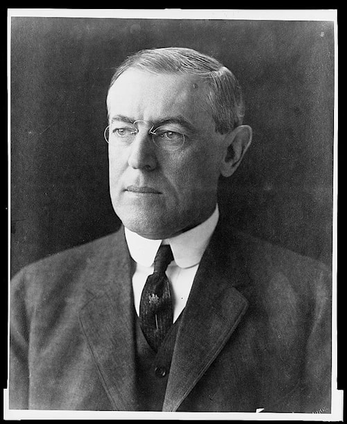 Woodrow Wilson, head-and-shoulders portrait, facing left. Pach Bros., New York. Library of Congress, LC-USZ62-13028. No known restrictions on publication.
