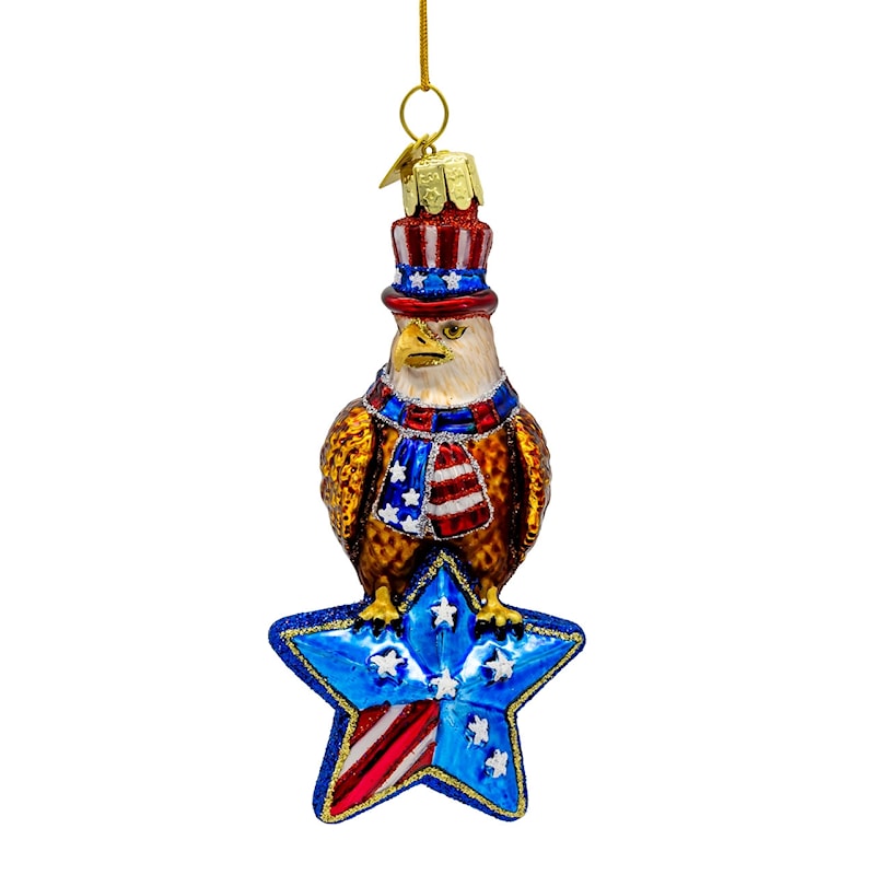 Noble Gems glass American eagle ornament in mid-flight, 4.5 inch patriotic
