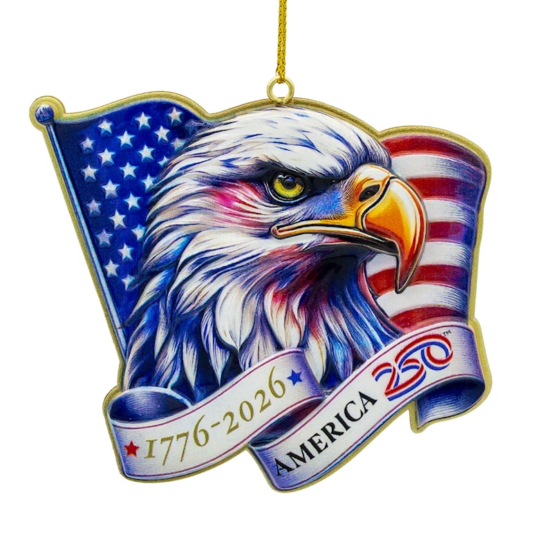 America 250th 3-D bald eagle head with American flag resin ornament, 1776-2026 commemorative