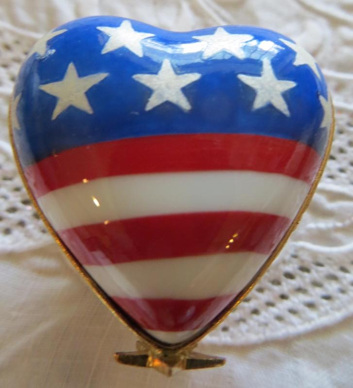 US Flag Heart Limoges Box