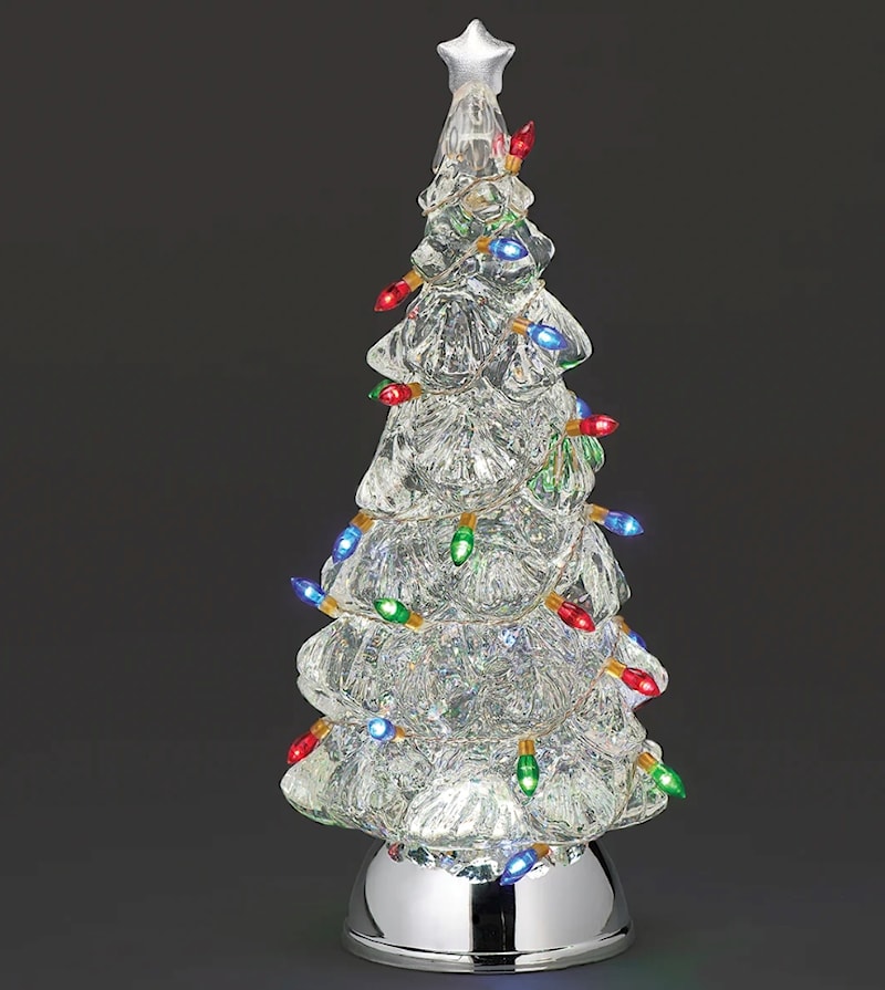 Lighted Swirl Tree with Multi Colored Bulbs Snow Globe