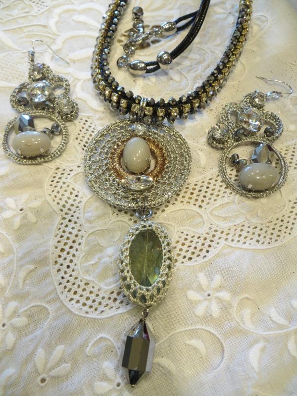 Crochet Hematite Necklace and Earrings