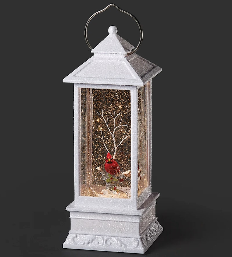 White Lantern with a Cardinal on Branch Snow Globe