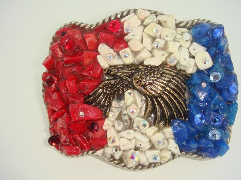 Jeweled Rectangular Belt Buckle w/eagle