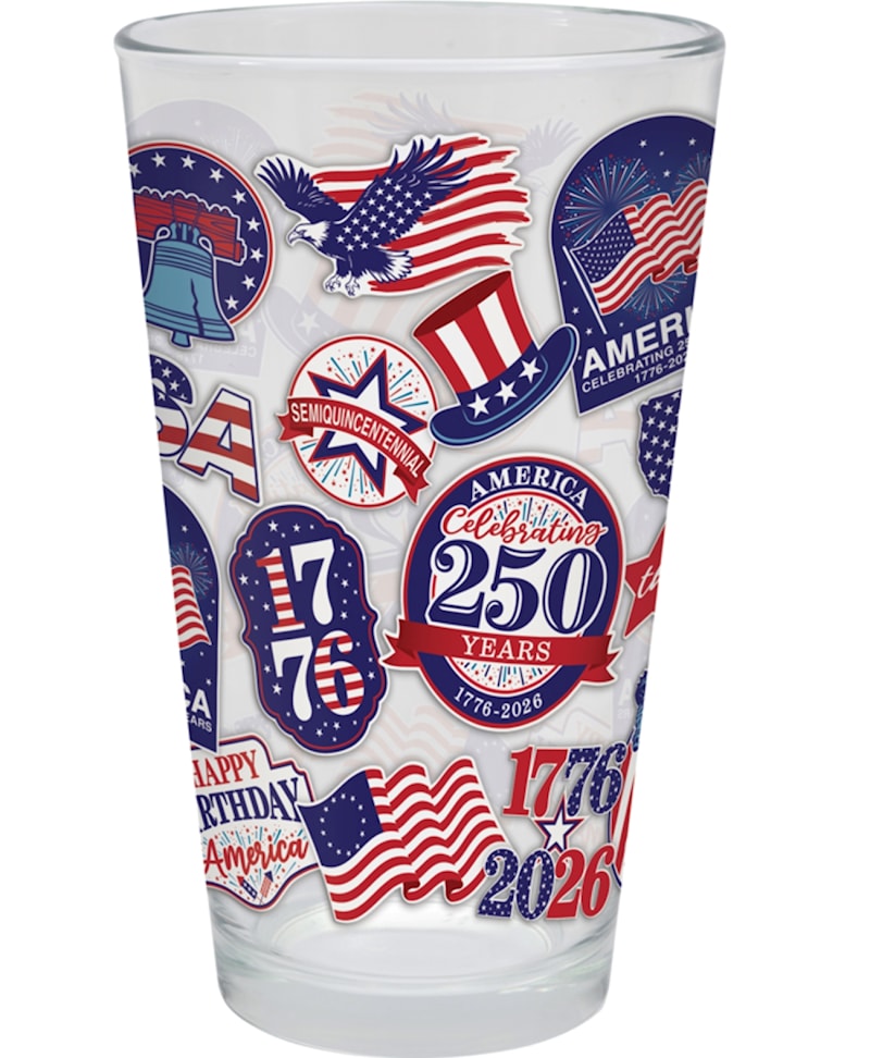 "250 Years Sticker look" 16 Oz. Pint Glass