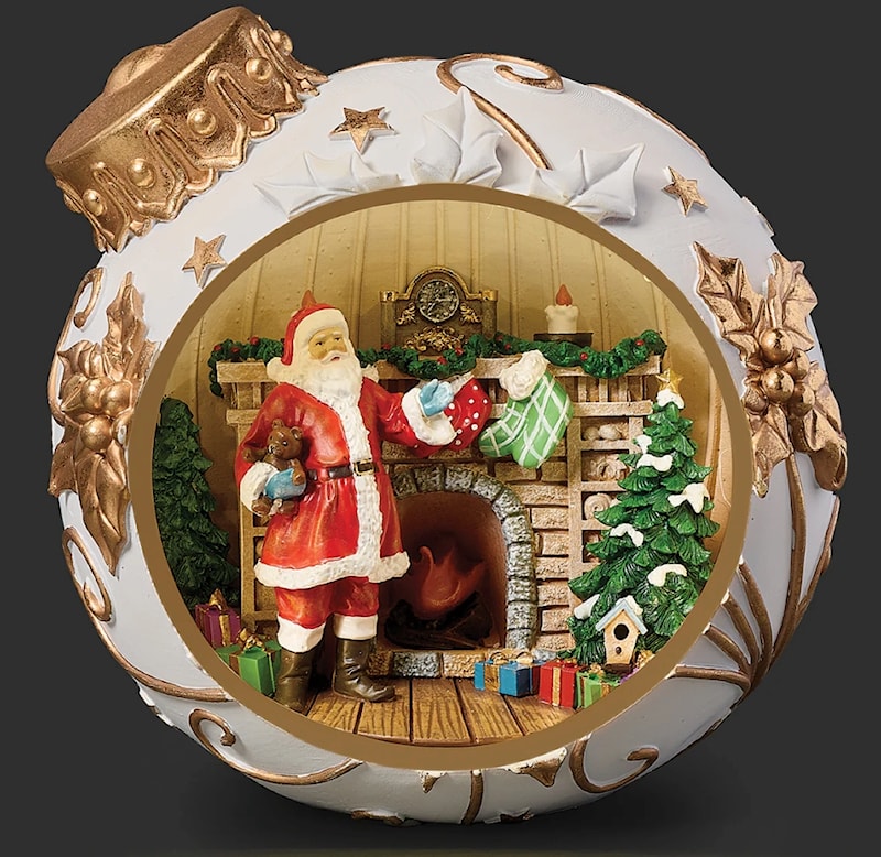 Cozy Fireplace Santa Lighted Ornament Figurine