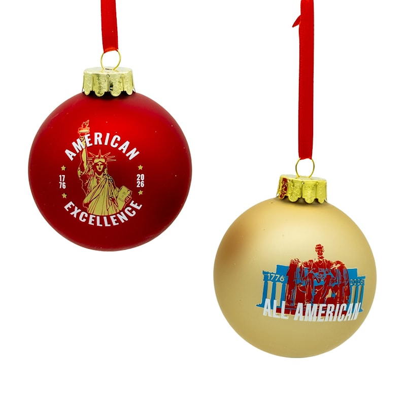 80mm glass ball ornament set, gold All America and red Land of the Free, America 250th 1776-2026