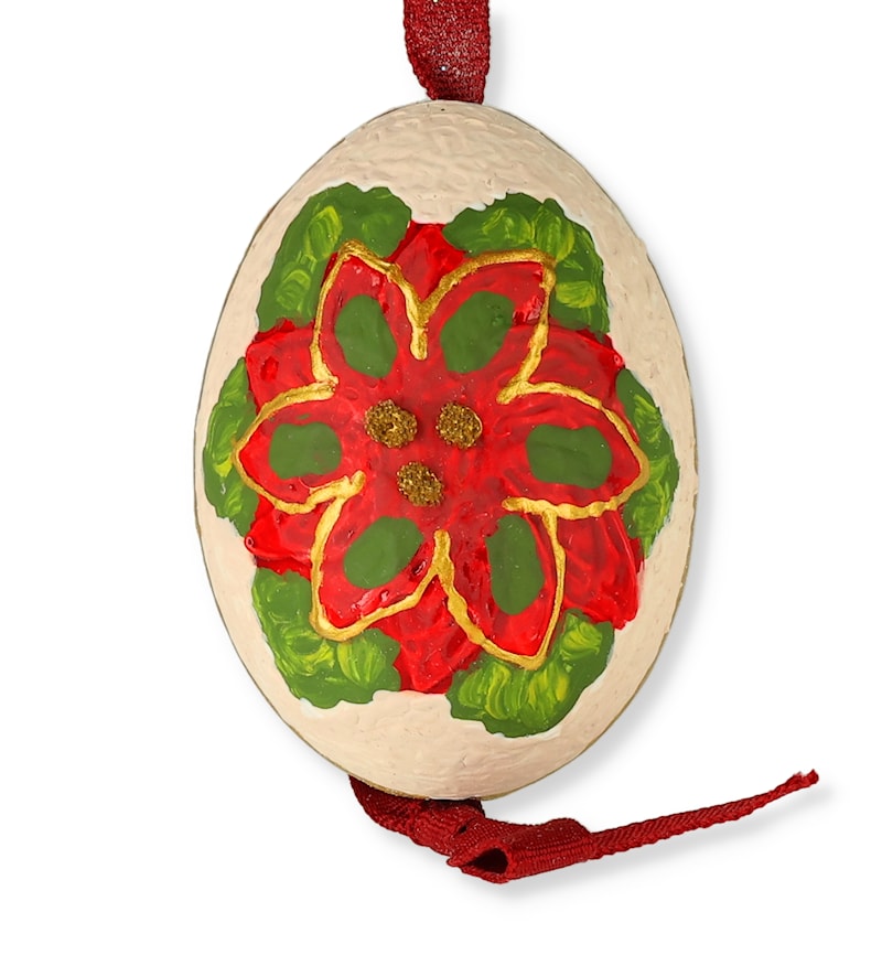 Christmas Poinsettia Hand-Painted Egg Ornament