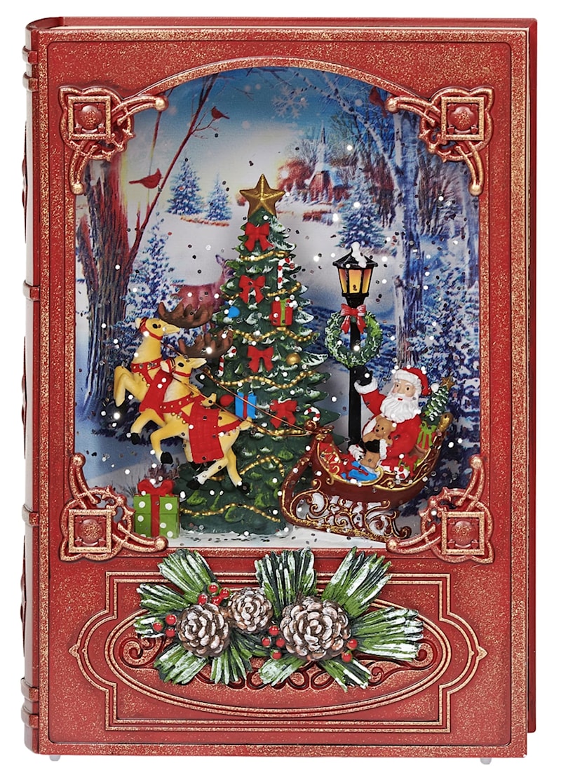 Lighted Swirl Book with Santa Table Decor