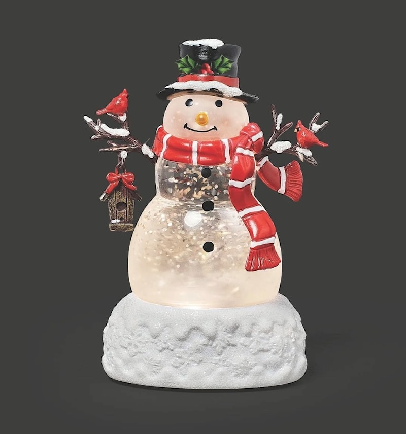 Lighted Swirl Mini Snowman with Birdhouse &amp; Snow Base Snow Globe