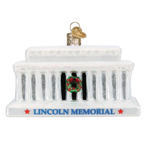 Old World Christmas Lincoln Memorial glass ornament on a white background