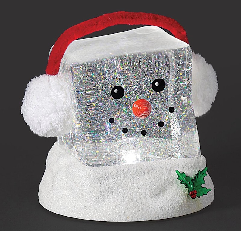 Swirl Snowman Cube Head Snow Globe That Lights Up